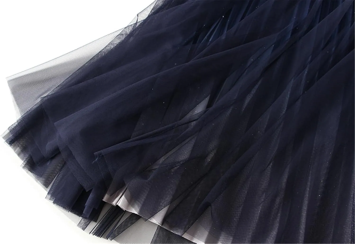 Women's Tulle Skirt Gradient Color Ruffles Pleated Midi Skirts Elastic Waist Maxi Skirt