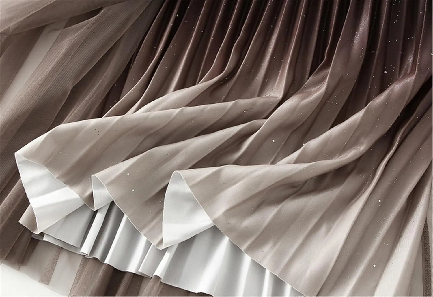 Women's Tulle Skirt Gradient Color Ruffles Pleated Midi Skirts Elastic Waist Maxi Skirt