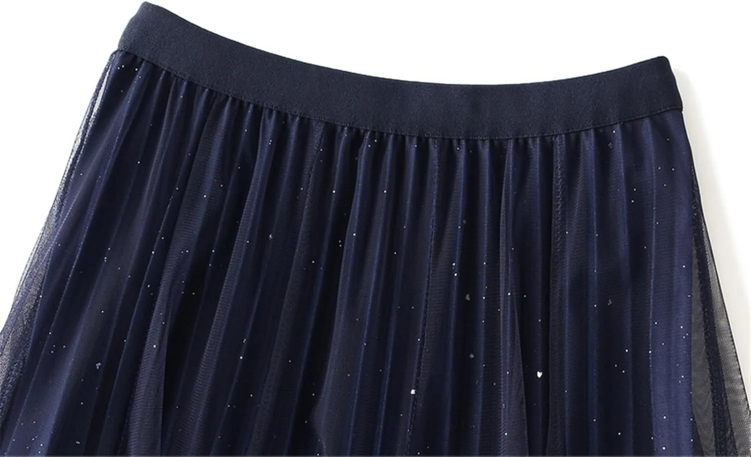 Women's Tulle Skirt Gradient Color Ruffles Pleated Midi Skirts Elastic Waist Maxi Skirt