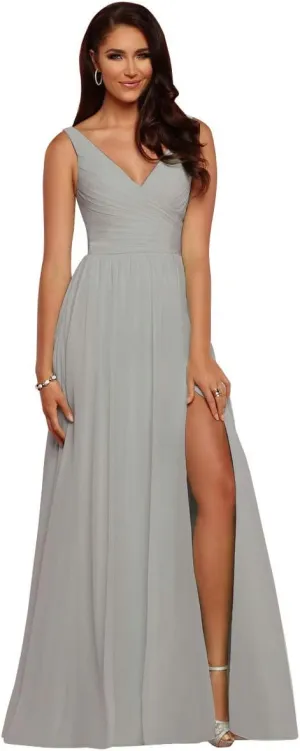 Women's V Neck Long Chiffon Split Evening Prom Gowns 8 Light Grey
