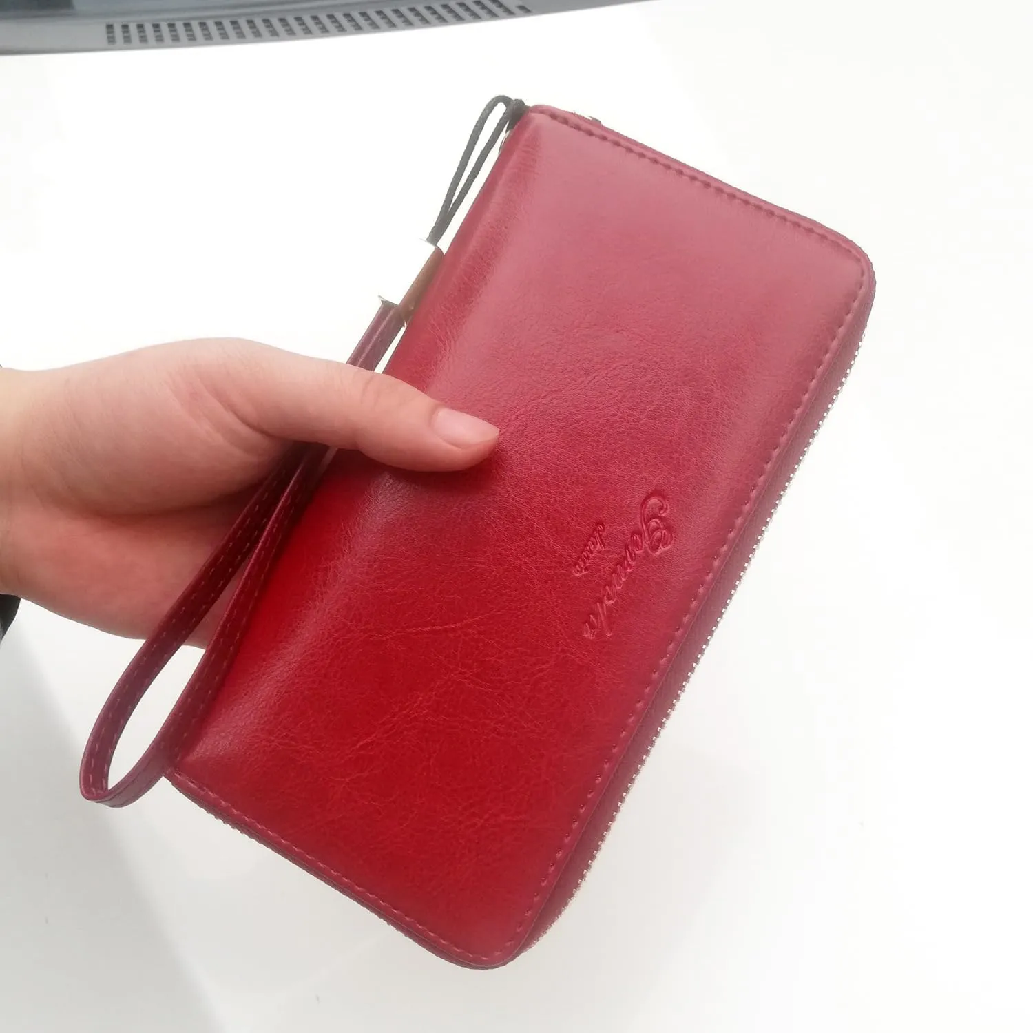 Womens Wallet Genuine Leather RFID Blocking Wristlet Long Purse, Large Capacity Clutch Zip Card Holder, Birthday Gift for Mom Wife Ladies (Wine Red)