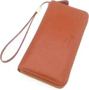 Womens Wallet Genuine Leather RFID Blocking Wristlet Long Purse, Large Capacity Clutch Zip Card Holder, Gift for Mom Wife Ladies (Classic Brown)