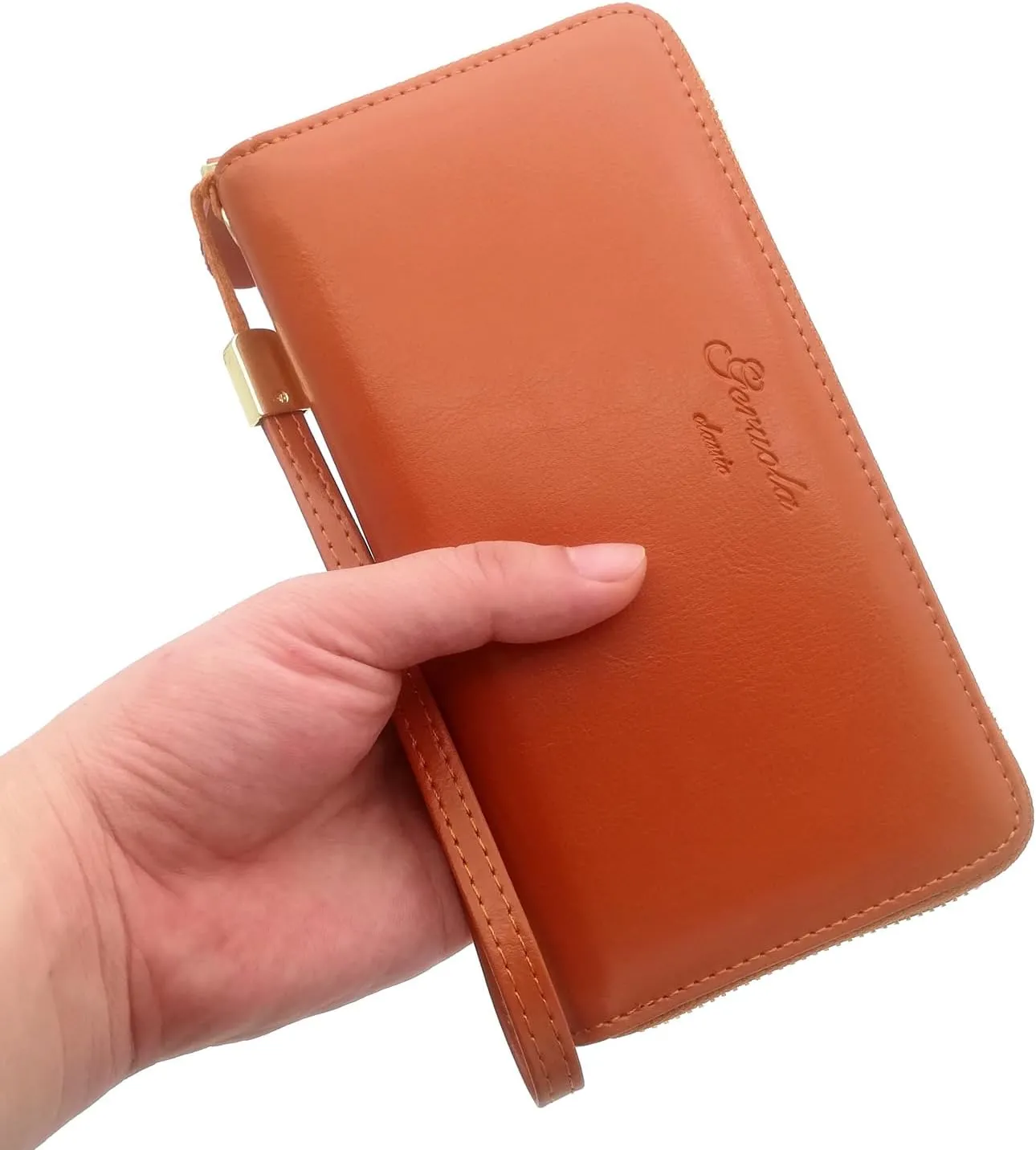 Womens Wallet Genuine Leather RFID Blocking Wristlet Long Purse, Large Capacity Clutch Zip Card Holder, Gift for Mom Wife Ladies (Classic Brown)