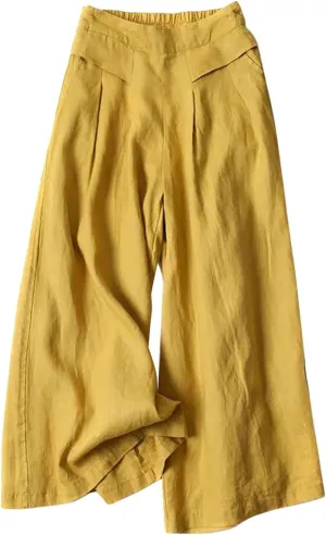 Women's Wide Leg Lounge Pants High Waisted Loose Fit Comfy Casual Pant Summer Cotton Linen Trousers with Pockets