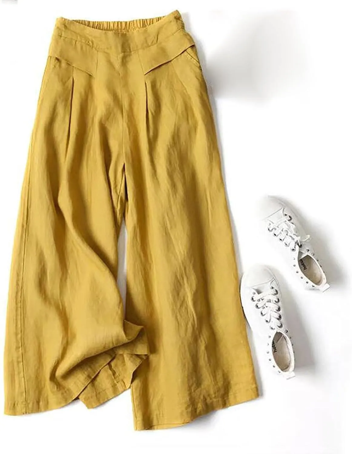 Women's Wide Leg Lounge Pants High Waisted Loose Fit Comfy Casual Pant Summer Cotton Linen Trousers with Pockets