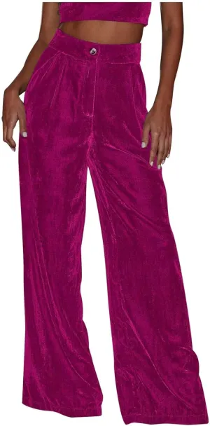 Womens Wide Leg Pants High Waist Corduroy Trousers Fall Winter Suede Button Temperament Elegant Commuting Casual Pant