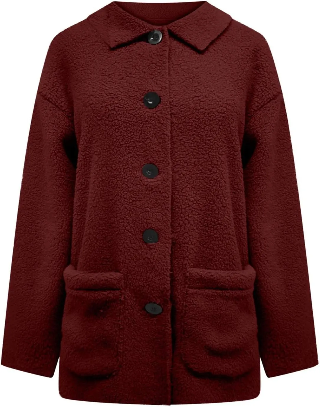 Womens Winter Coats Lapel Button Down Sherpa Jacket Long Sleeve Faux Fur Coats Fleece Jacket Outerwear with Pockets