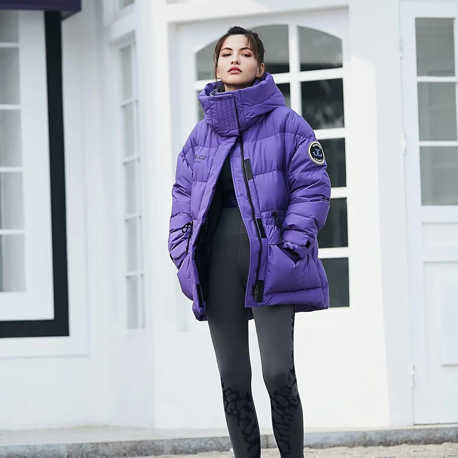 Women's Winter Down Jacket Removable Hood, Waisted Puffer Down Jacket Workwear Thickened Coat.