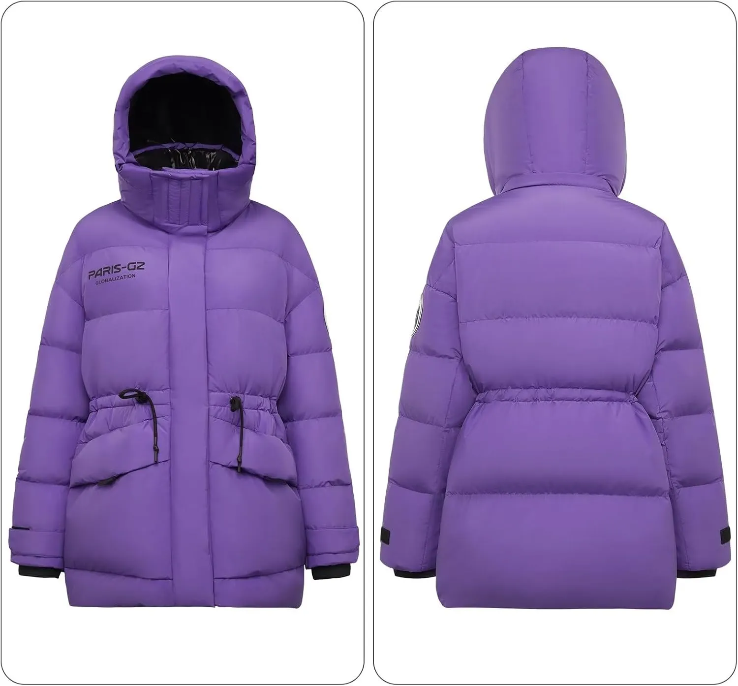 Women's Winter Down Jacket Removable Hood, Waisted Puffer Down Jacket Workwear Thickened Coat.