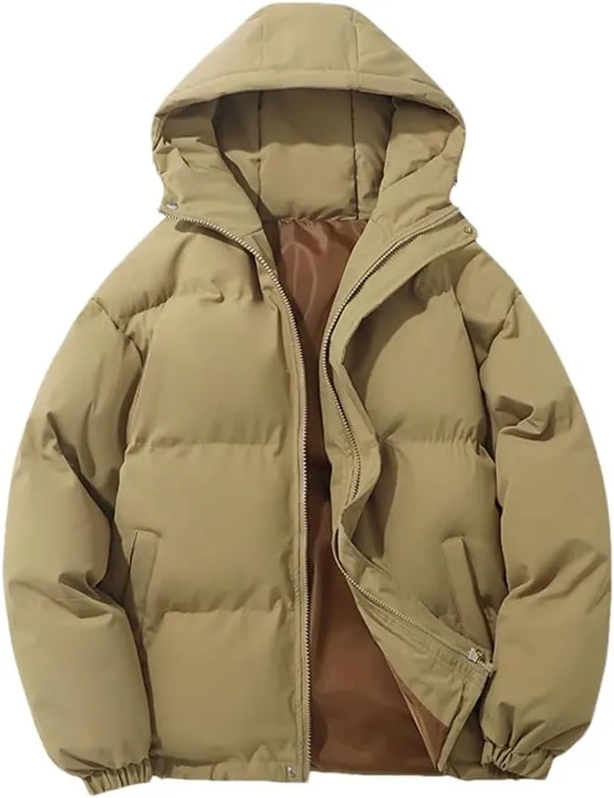 Women's Winter Warm Puffer Jacket High Neck Harajuku Hooded Down Jacket Zipper Cotton-Padded Coat