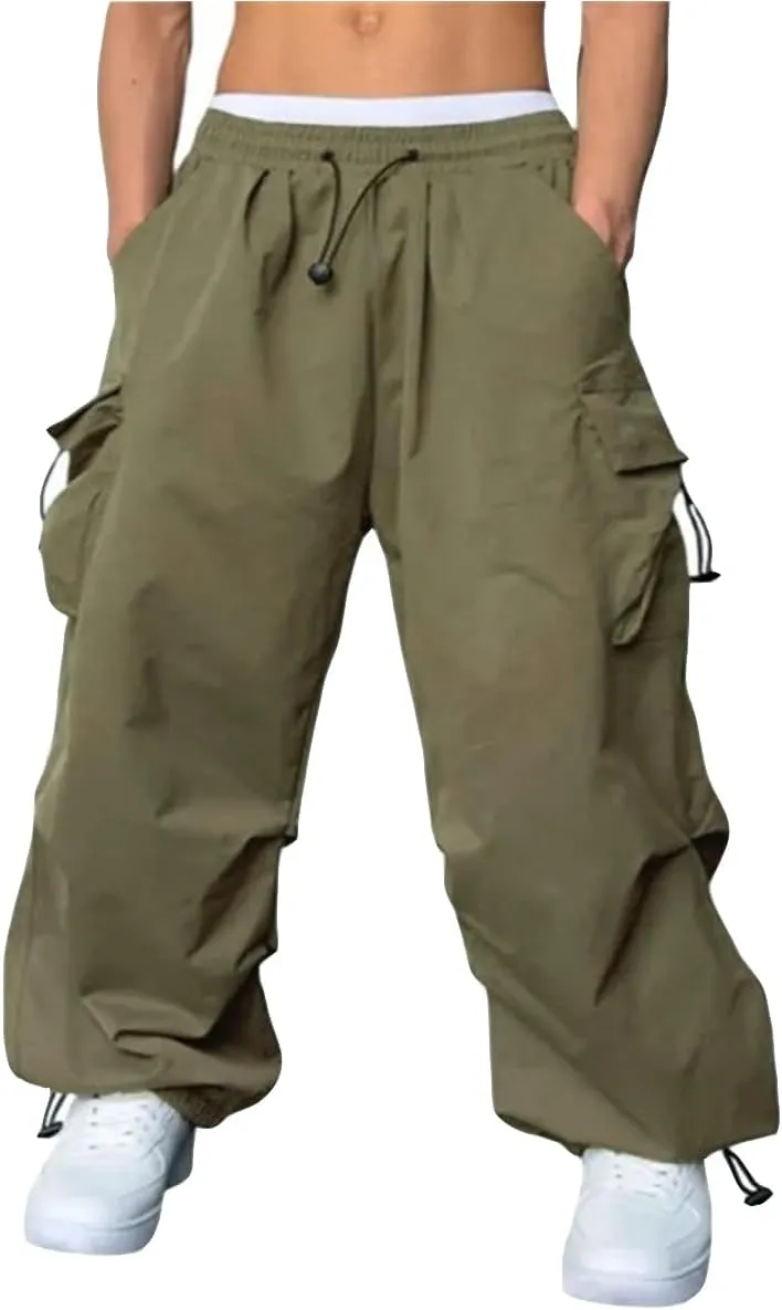 WZIKAI Men's Baggy Cargo Pants Casual Parachute Cargo Pants Loose Fit Hip Hop Harem Pants with Pockets