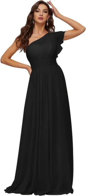 Xijun Women's One Shoulder Bridesmaid Dresses Chiffon Long Bodices Wedding Formal Evening Party Gowns