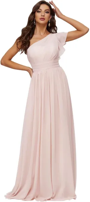 Xijun Women's One Shoulder Bridesmaid Dresses Chiffon Long Bodices Wedding Formal Evening Party Gowns