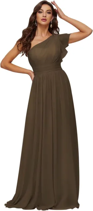 Xijun Women's One Shoulder Bridesmaid Dresses Chiffon Long Bodices Wedding Formal Evening Party Gowns