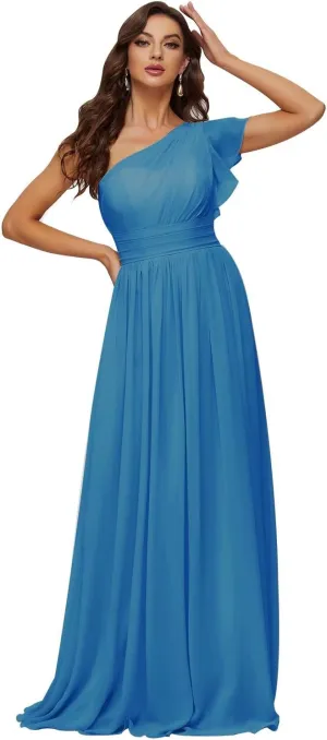 Xijun Women's One Shoulder Bridesmaid Dresses Chiffon Long Bodices Wedding Formal Evening Party Gowns