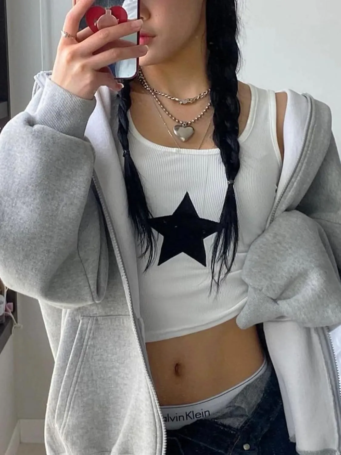 Xineicy Women's Star Sleeveless Crop Top Vintage Y2k Tops Round Neck Racerback Tank Tops Casual Tee