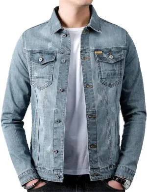 Xingfenly Jacket Men' Casual Cotton Black Denim Jeans Slim Washed Retro Classic Blue Coat Male Men Clothing
