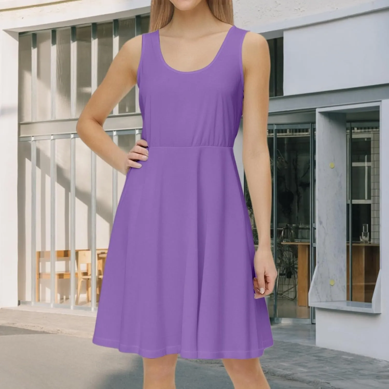 XOWRTE Women's 2025 Summer Sleeveless Sundress Casual Spring Beach Vacation Crewneck Shift Swing Tank Dress Solid Mini Dress