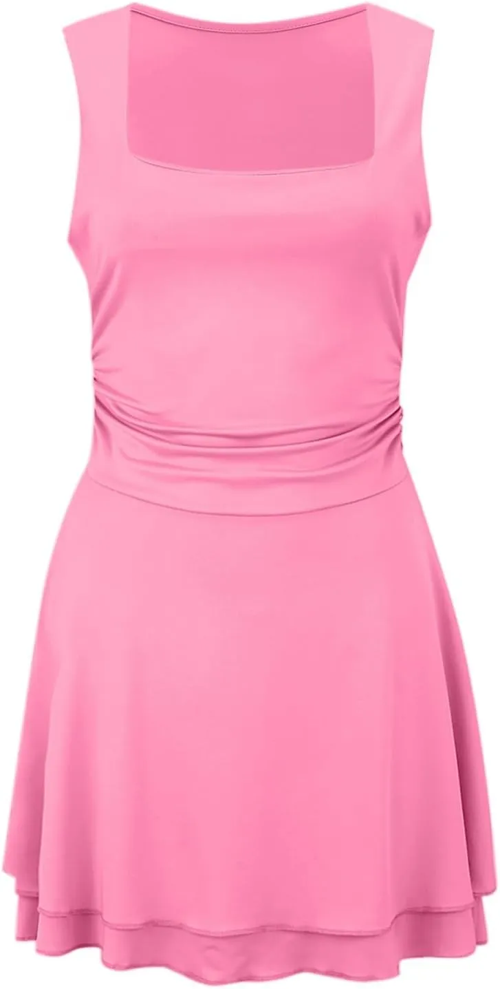 XOWRTE Women's Sexy Square Neck Mini Dress Ruffle Tight Short Bodycon Cocktail Dress Evening Dresses Party Sundress Clubwear