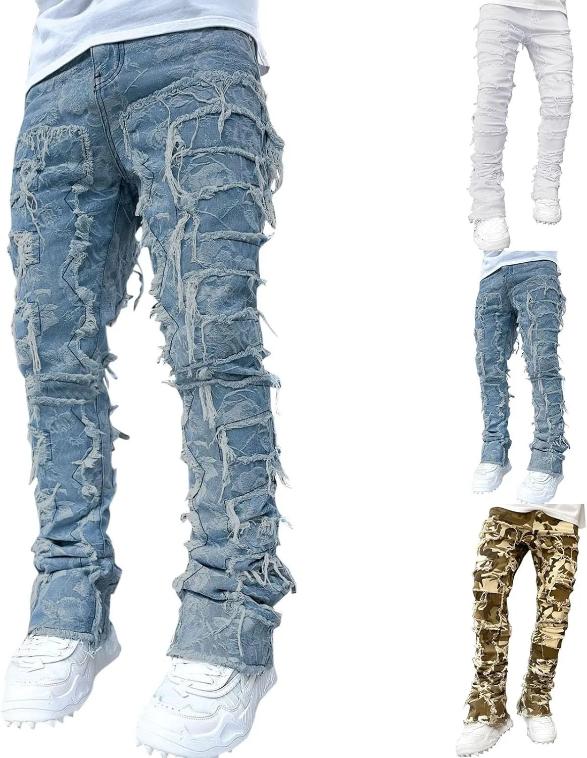 Y2K Clothing Men Stacked Jeans Slim Fit Stretch Y2K Hip Hop Streetwear Denim Pants Fashion Aesthetic Straight Leg Trousers