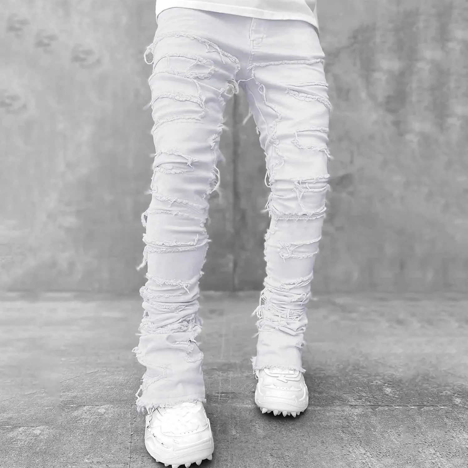Y2K Clothing Men Stacked Jeans Slim Fit Stretch Y2K Hip Hop Streetwear Denim Pants Fashion Aesthetic Straight Leg Trousers