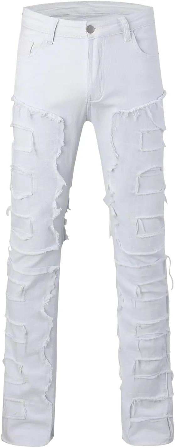 Y2K Clothing Men Stacked Jeans Slim Fit Stretch Y2K Hip Hop Streetwear Denim Pants Fashion Aesthetic Straight Leg Trousers