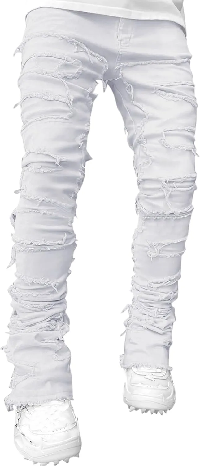 Y2K Clothing Men Stacked Jeans Slim Fit Stretch Y2K Hip Hop Streetwear Denim Pants Fashion Aesthetic Straight Leg Trousers
