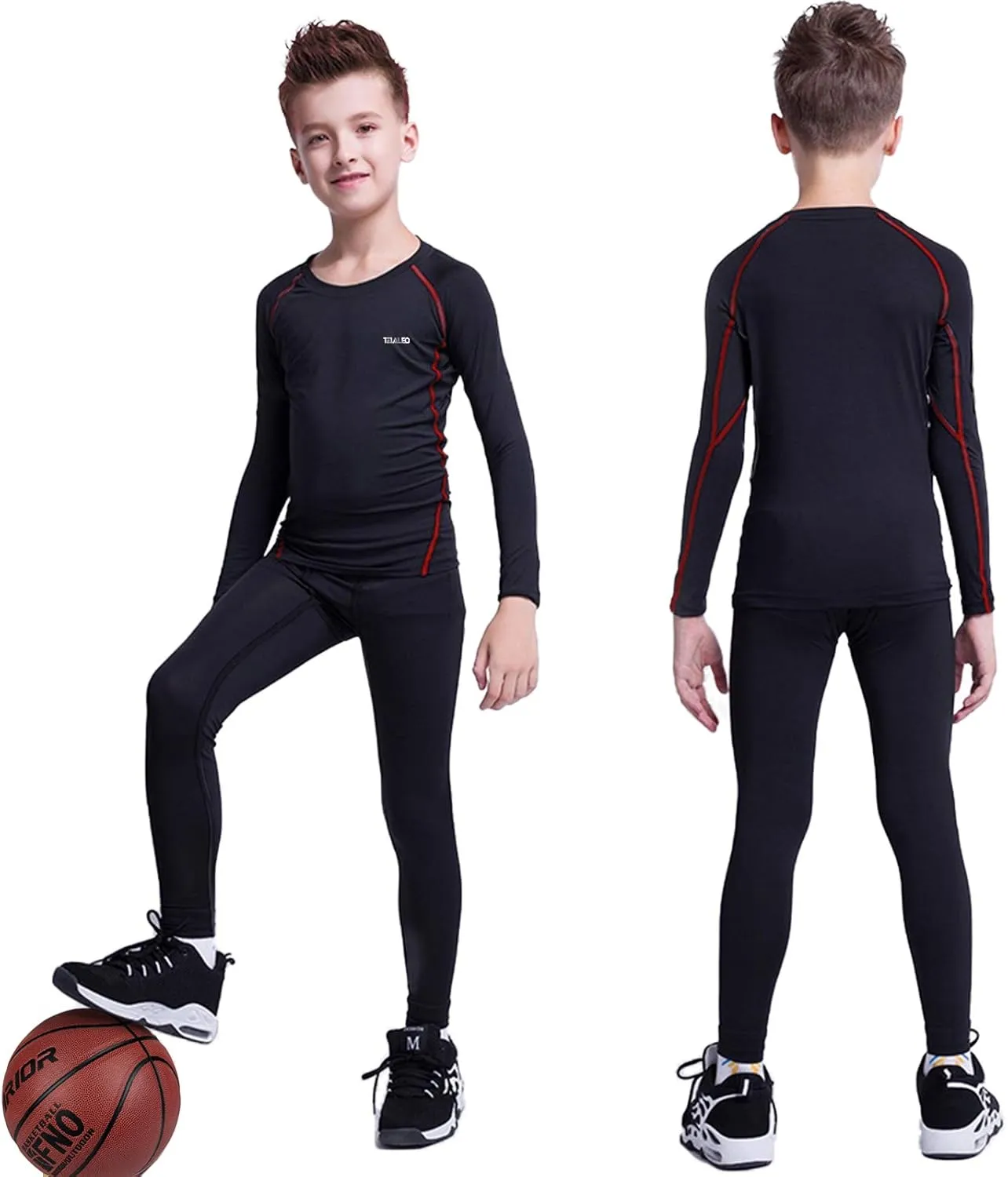 Youth Boys Girls Thermal Compression Shirt Fleece Lined Turtle Neck Top Athletic Base Layer Undershirt