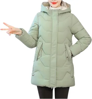 YRAETENM Womens Puffer Jacket Warm Long Zip up Hooded down Coats Heavyweight Quilted Coat Winter Outerwear with Pockets