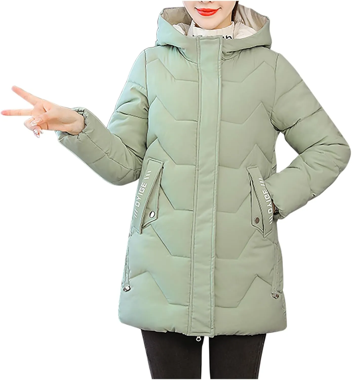 YRAETENM Womens Puffer Jacket Warm Long Zip up Hooded down Coats Heavyweight Quilted Coat Winter Outerwear with Pockets