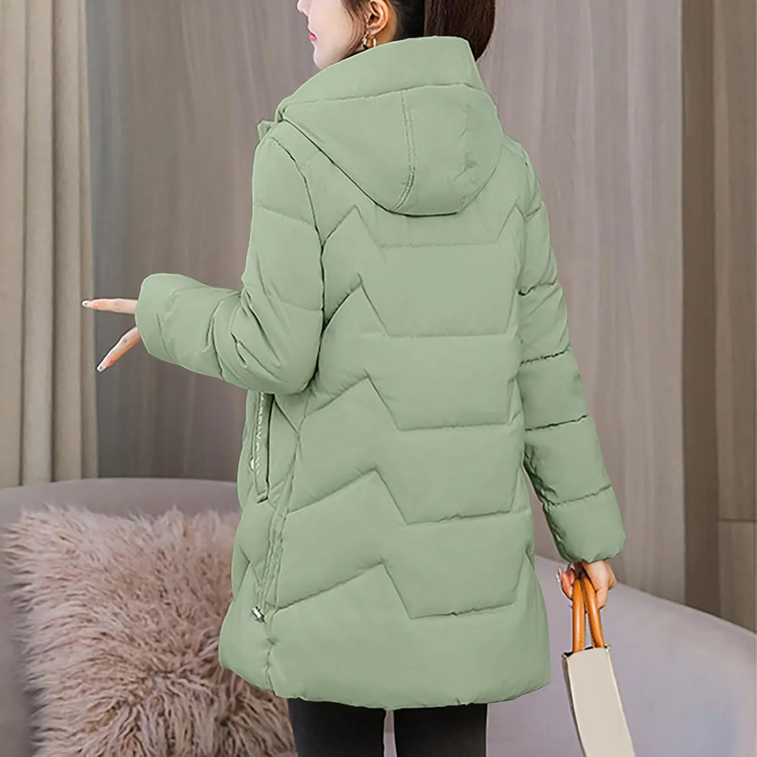 YRAETENM Womens Puffer Jacket Warm Long Zip up Hooded down Coats Heavyweight Quilted Coat Winter Outerwear with Pockets