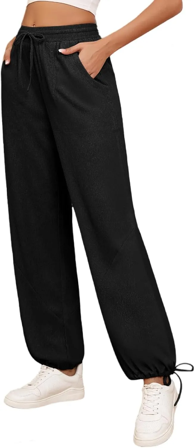 ZAFUL Womens Comfy Yoga Jogger Pants Pockets Wide Leg Palazzo Pants Boho Beach Slack Textured Trousers