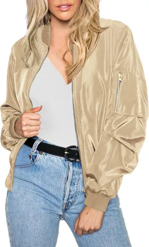 Zeagoo Women's Bomber Jacket Casual Coat Zip Up Outerwear Windbreaker with Pockets S-XXL