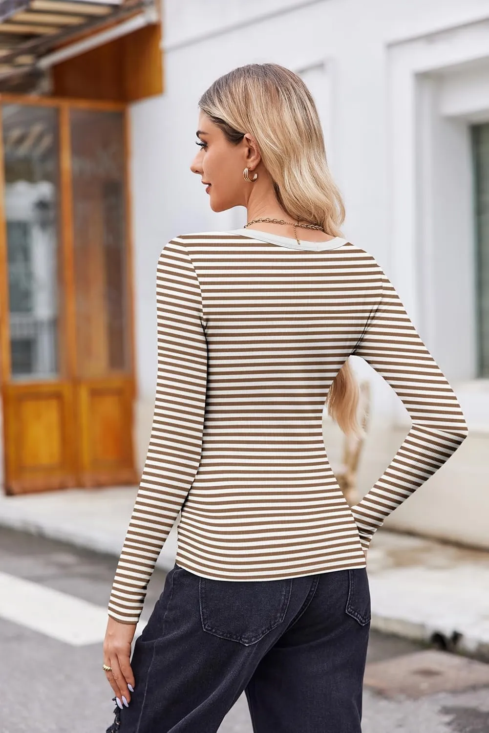 Zeagoo Women's Long Sleeve Scoop Neck Shirts Casual Slim Fit Rib Knit Tops Summer Fall Basic Business Work Tee