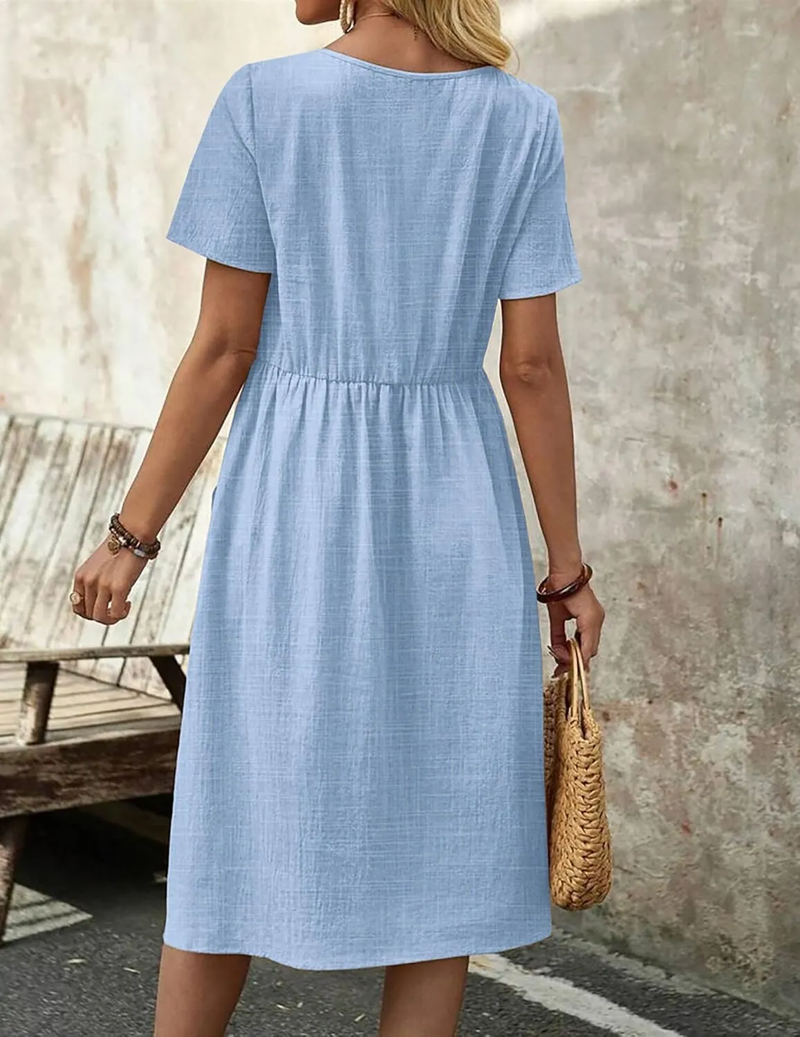 Zeagoo Womens Summer Midi Dress Casual Short Sleeve A-Line Cotton Linen Dress Flowly Beach Tunic Sundresses with Pockets 2025