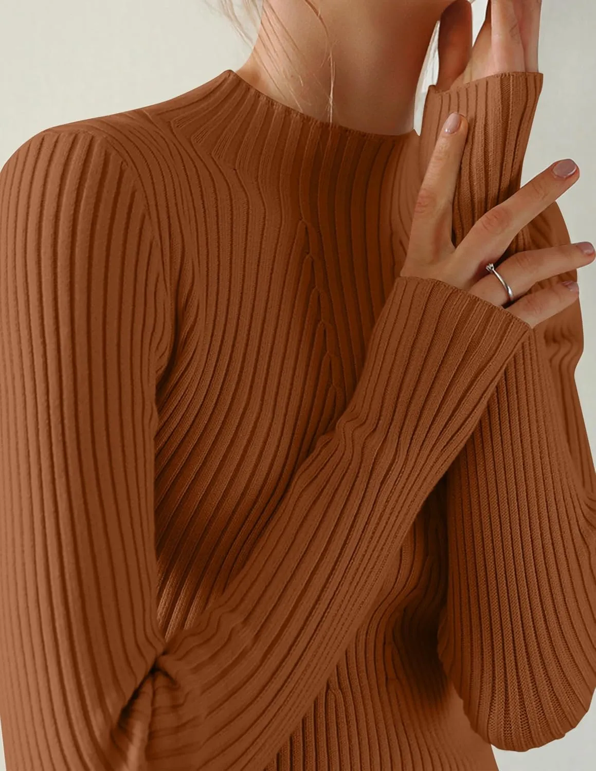 ZESICA Women's Fall Long Sleeve Turtleneck T Shirt Ribbed Knit Sweater Slim Fit Basic Casual Tee Tops