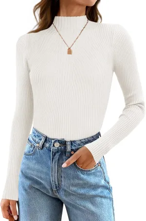 ZESICA Women's Fall Long Sleeve Turtleneck T Shirt Ribbed Knit Sweater Slim Fit Basic Casual Tee Tops