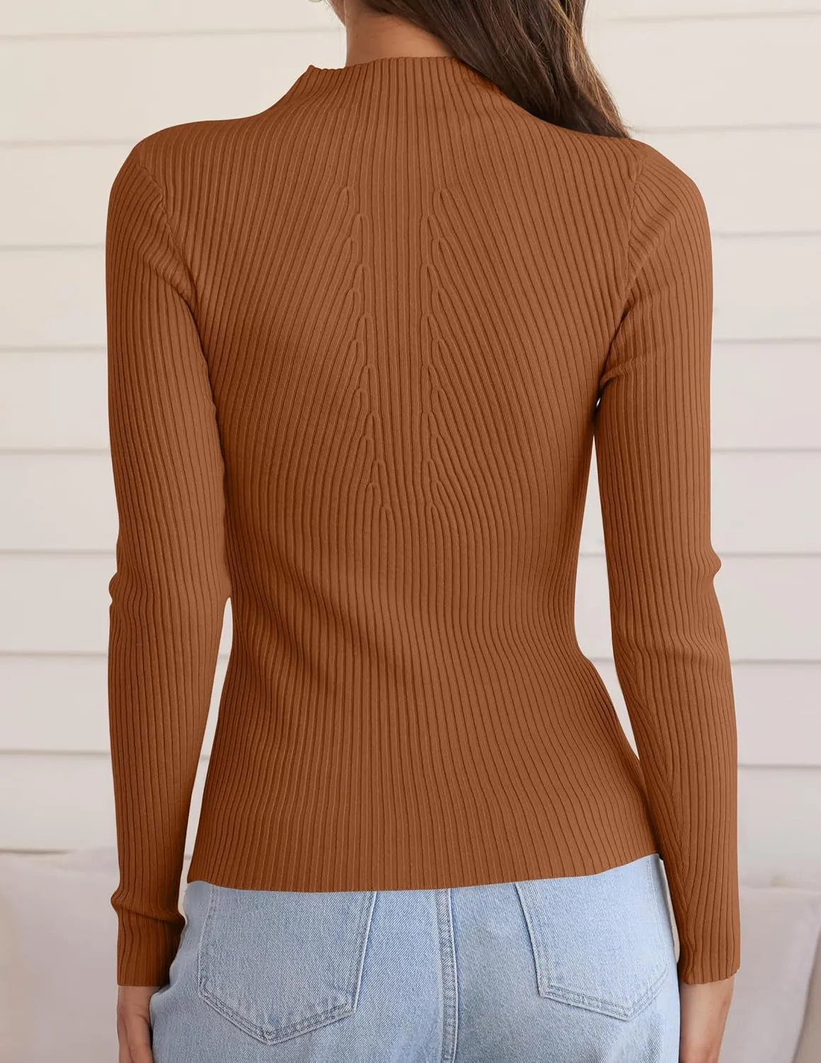 ZESICA Women's Fall Long Sleeve Turtleneck T Shirt Ribbed Knit Sweater Slim Fit Basic Casual Tee Tops