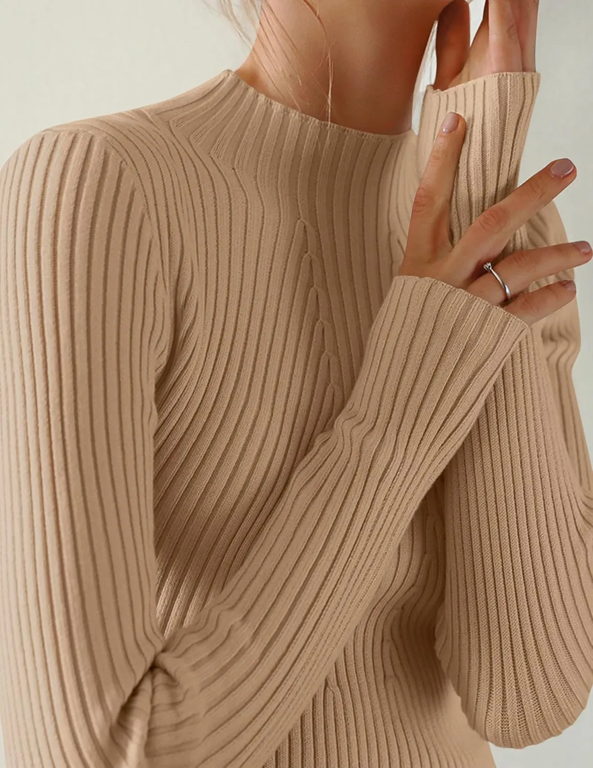 ZESICA Women's Fall Long Sleeve Turtleneck T Shirt Ribbed Knit Sweater Slim Fit Basic Casual Tee Tops