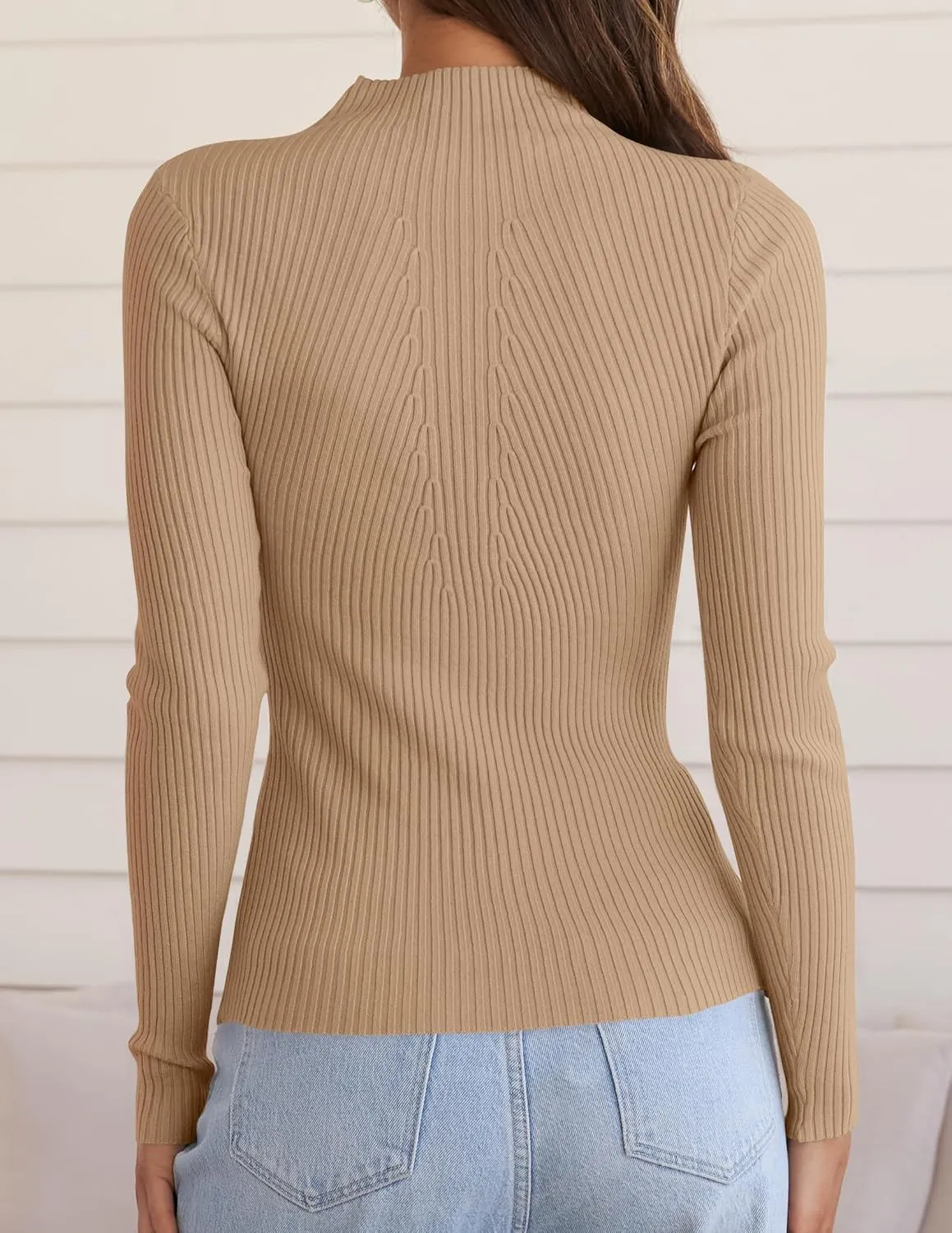 ZESICA Women's Fall Long Sleeve Turtleneck T Shirt Ribbed Knit Sweater Slim Fit Basic Casual Tee Tops