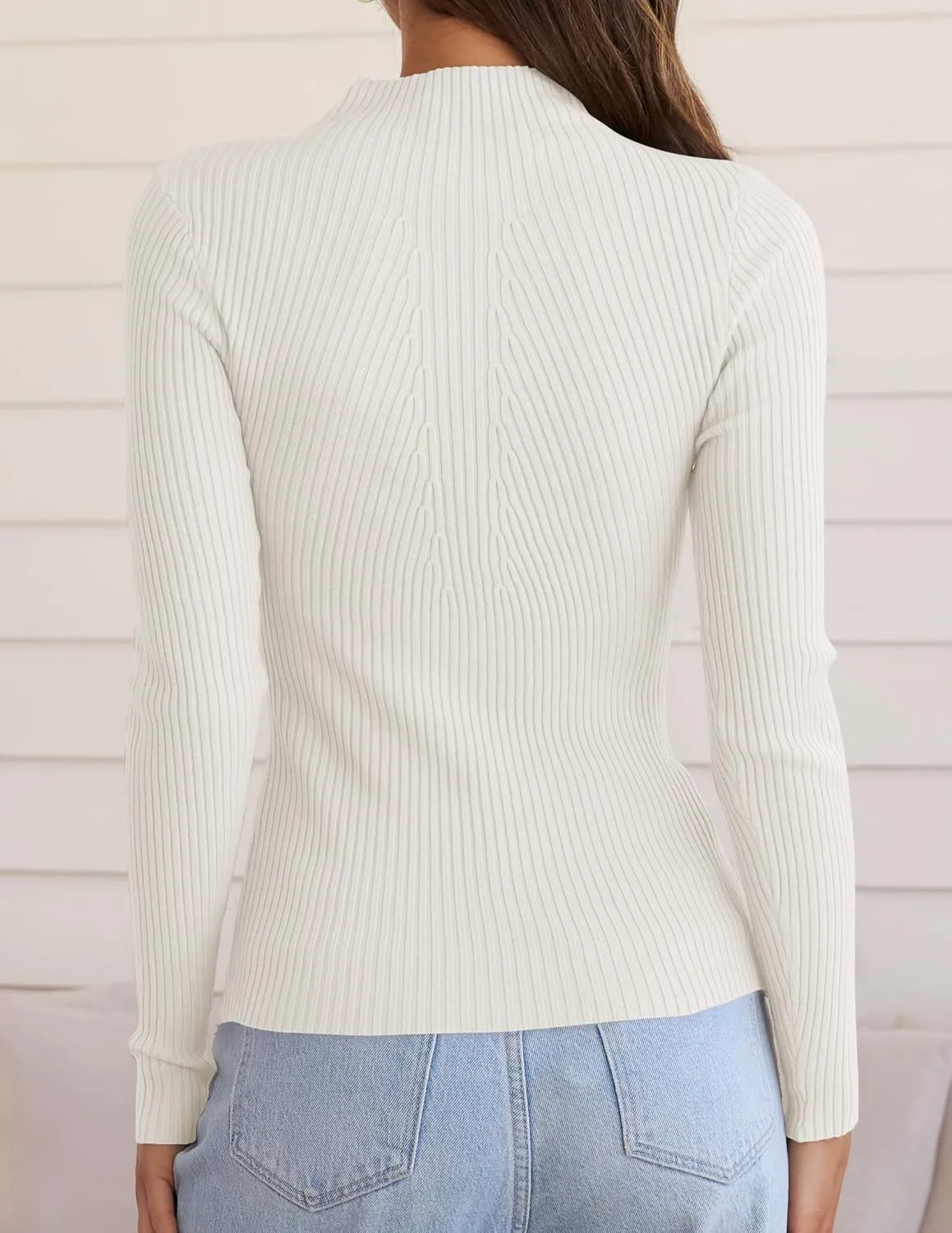 ZESICA Women's Fall Long Sleeve Turtleneck T Shirt Ribbed Knit Sweater Slim Fit Basic Casual Tee Tops