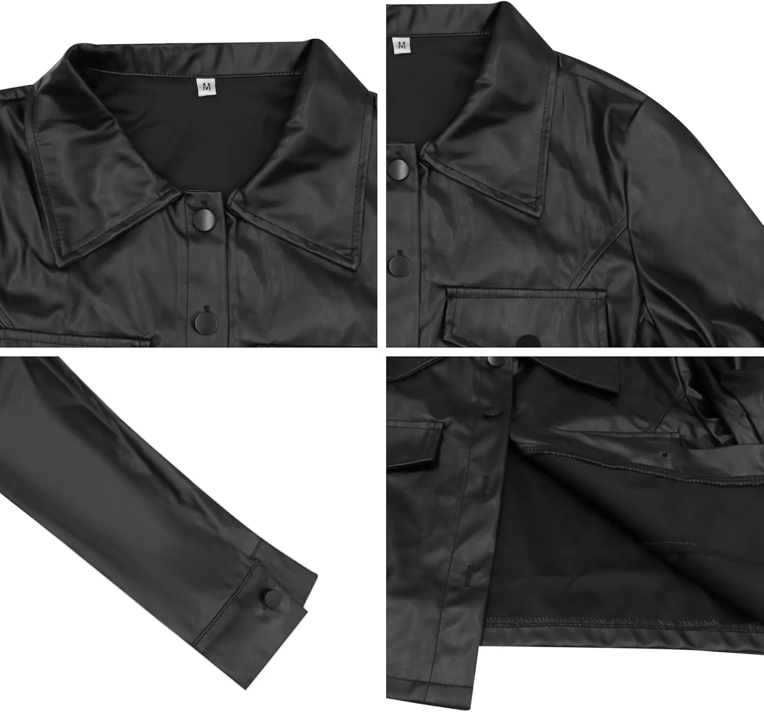 ZGMYC Women's Faux Leather Crop Jacket Button Down Long Sleeve Casual Jacket Outerwear Short Coat Streetwear